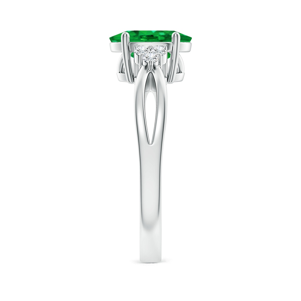 9x7mm AAA Solitaire Oval Emerald Split Shank Ring with Trio Diamonds in White Gold Side 299