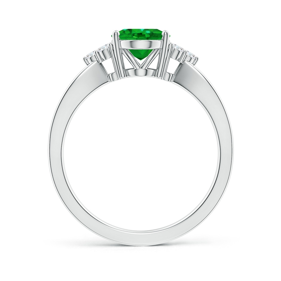 9x7mm AAAA Solitaire Oval Emerald Split Shank Ring with Trio Diamonds in P950 Platinum side 199
