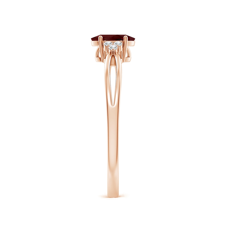 6x4mm AAA Solitaire Oval Garnet Split Shank Ring with Trio Diamonds in Rose Gold side 299