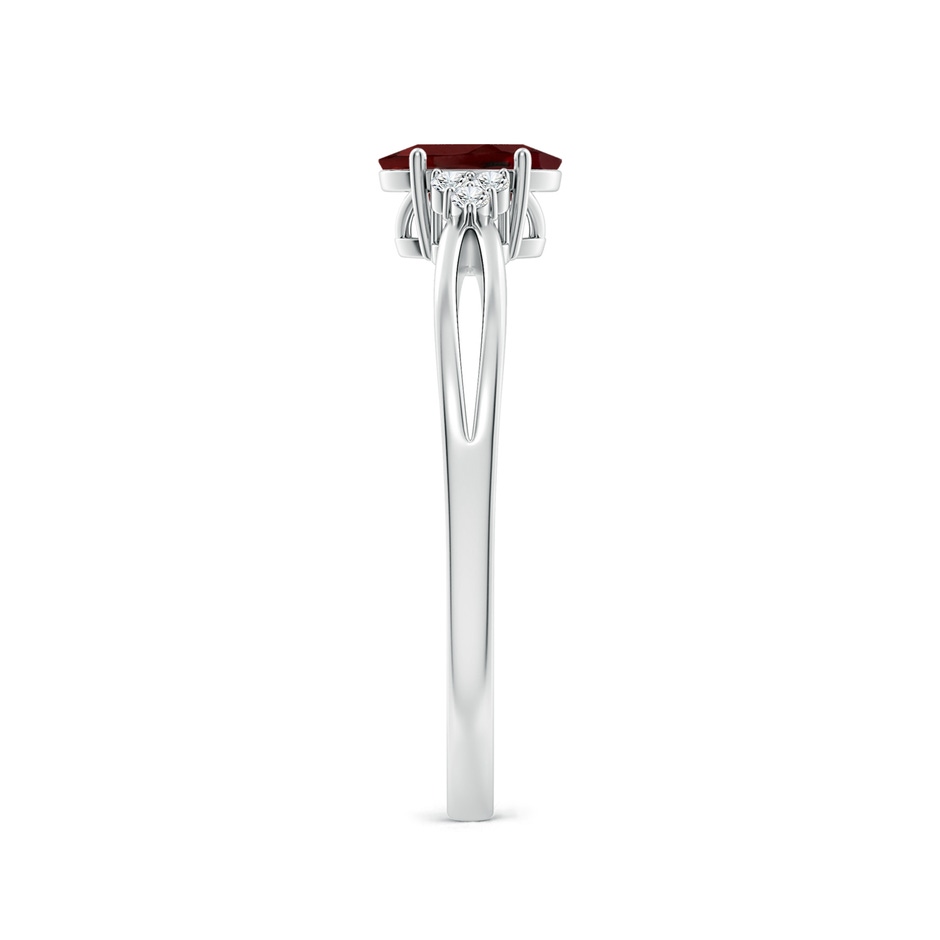 6x4mm AAA Solitaire Oval Garnet Split Shank Ring with Trio Diamonds in White Gold side 299