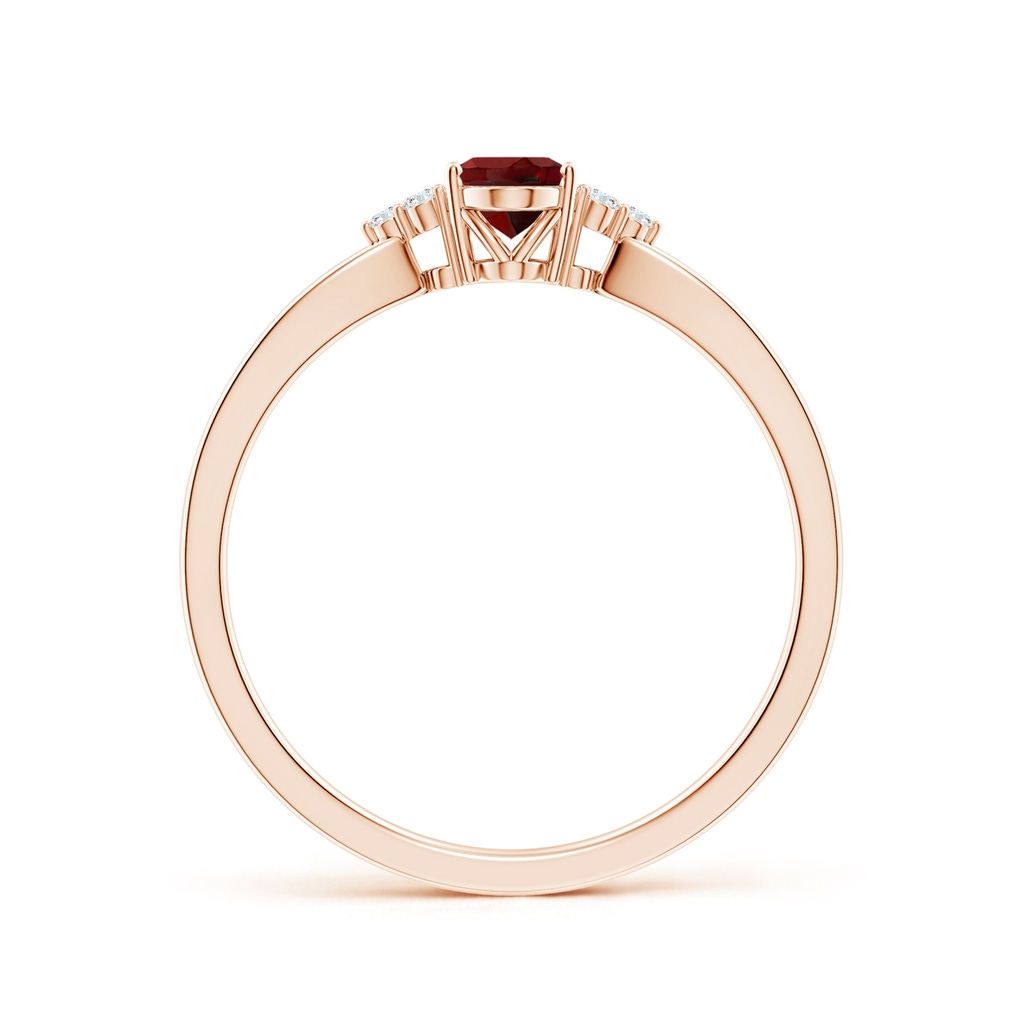 6x4mm AAAA Solitaire Oval Garnet Split Shank Ring with Trio Diamonds in Rose Gold Side 199