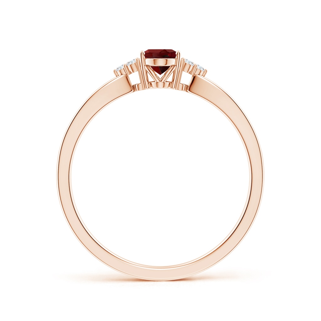 6x4mm AAAA Solitaire Oval Garnet Split Shank Ring with Trio Diamonds in Rose Gold - side 199