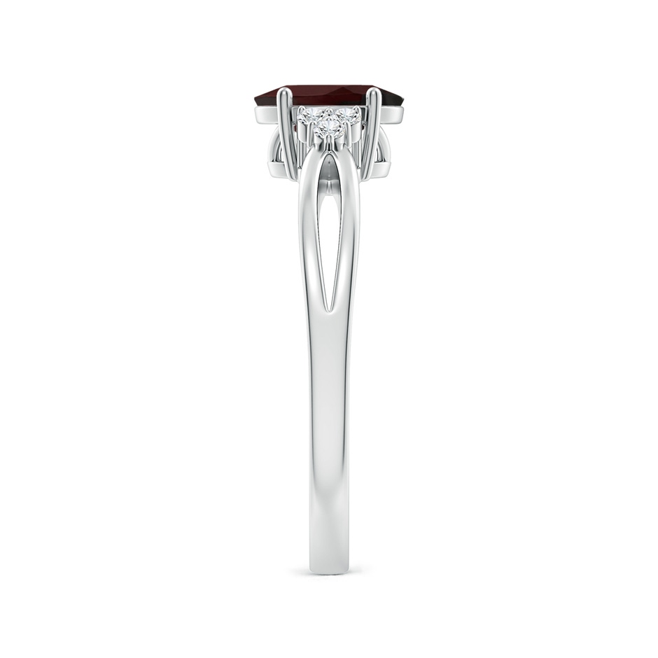 7x5mm A Solitaire Oval Garnet Split Shank Ring with Trio Diamonds in P950 Platinum side 299