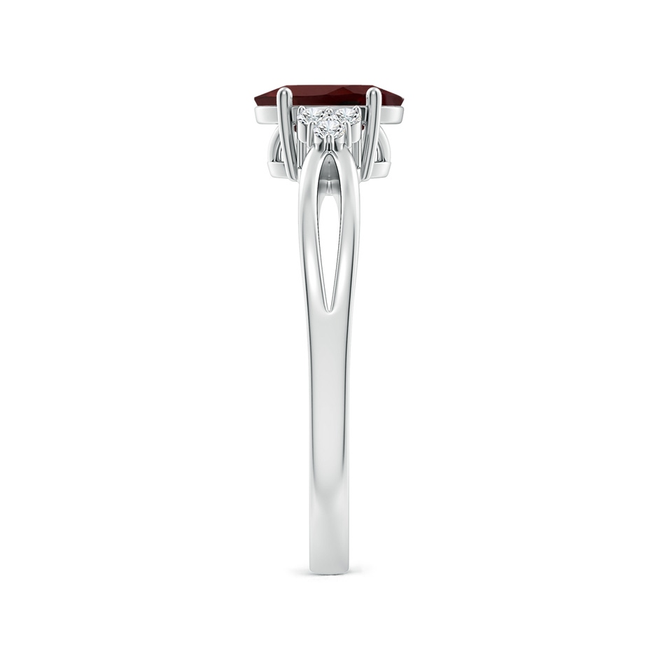 7x5mm AA Solitaire Oval Garnet Split Shank Ring with Trio Diamonds in White Gold side 299