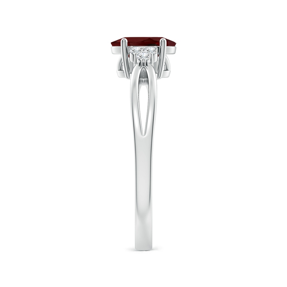 7x5mm AAA Solitaire Oval Garnet Split Shank Ring with Trio Diamonds in P950 Platinum side 299