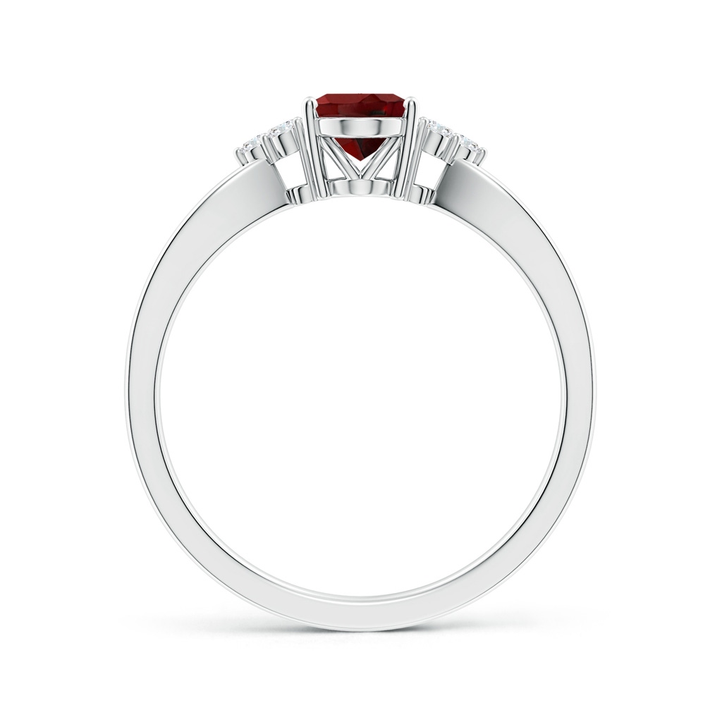 7x5mm AAAA Solitaire Oval Garnet Split Shank Ring with Trio Diamonds in White Gold Side 199
