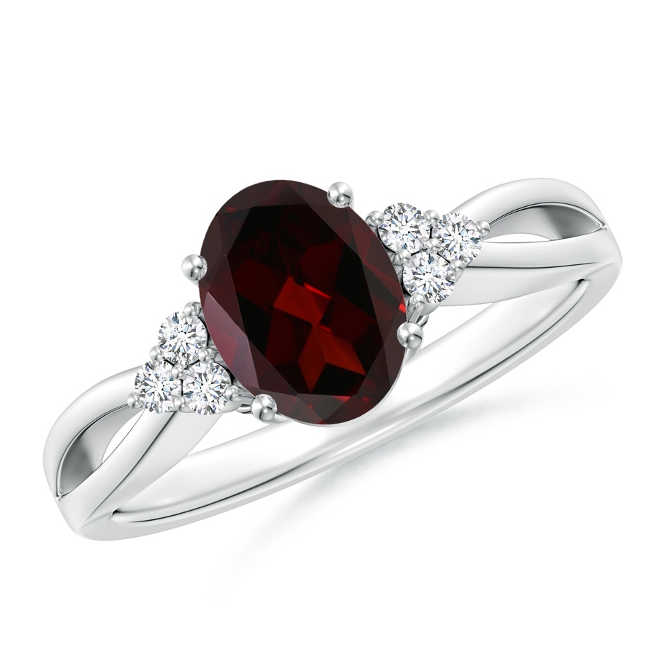8x6mm A Solitaire Oval Garnet Split Shank Ring with Trio Diamonds in P950 Platinum 