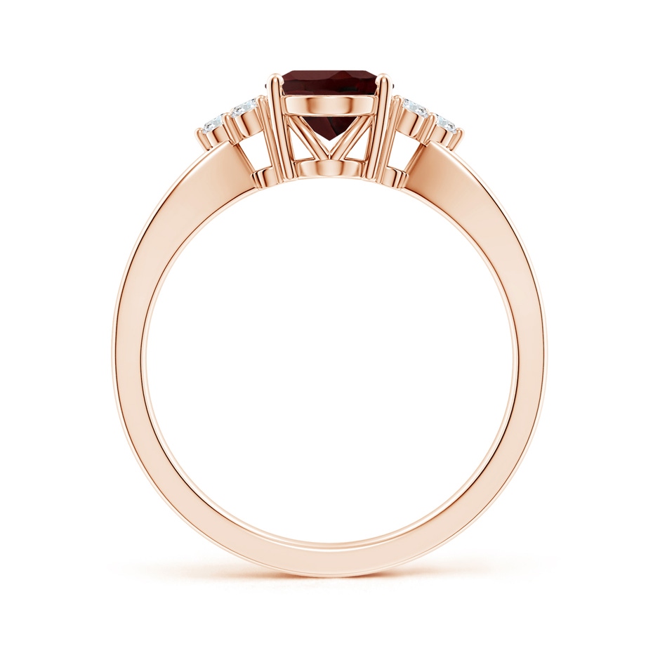 8x6mm AA Solitaire Oval Garnet Split Shank Ring with Trio Diamonds in Rose Gold side 199