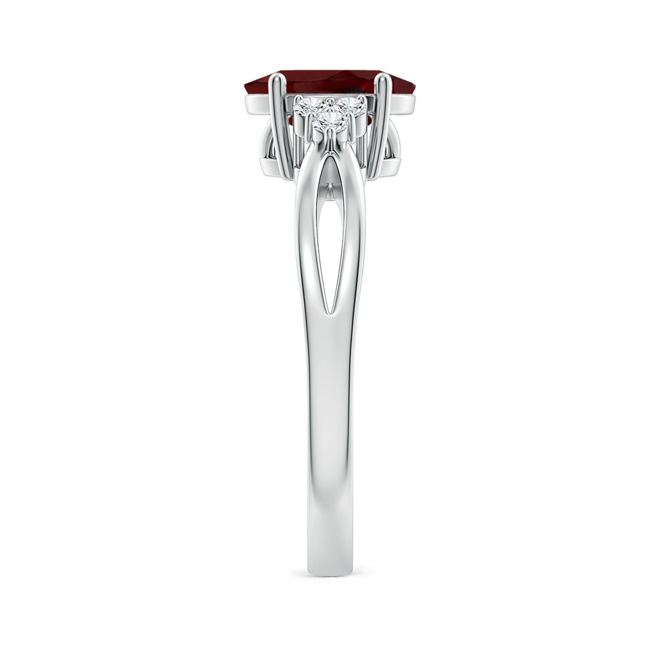 8x6mm AAA Solitaire Oval Garnet Split Shank Ring with Trio Diamonds in P950 Platinum side 299