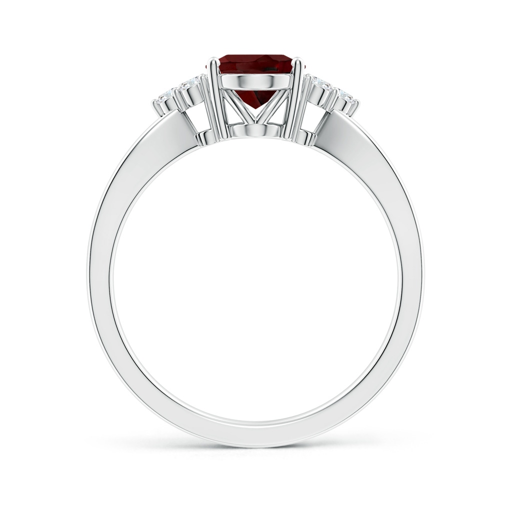 8x6mm AAA Solitaire Oval Garnet Split Shank Ring with Trio Diamonds in White Gold - side 199