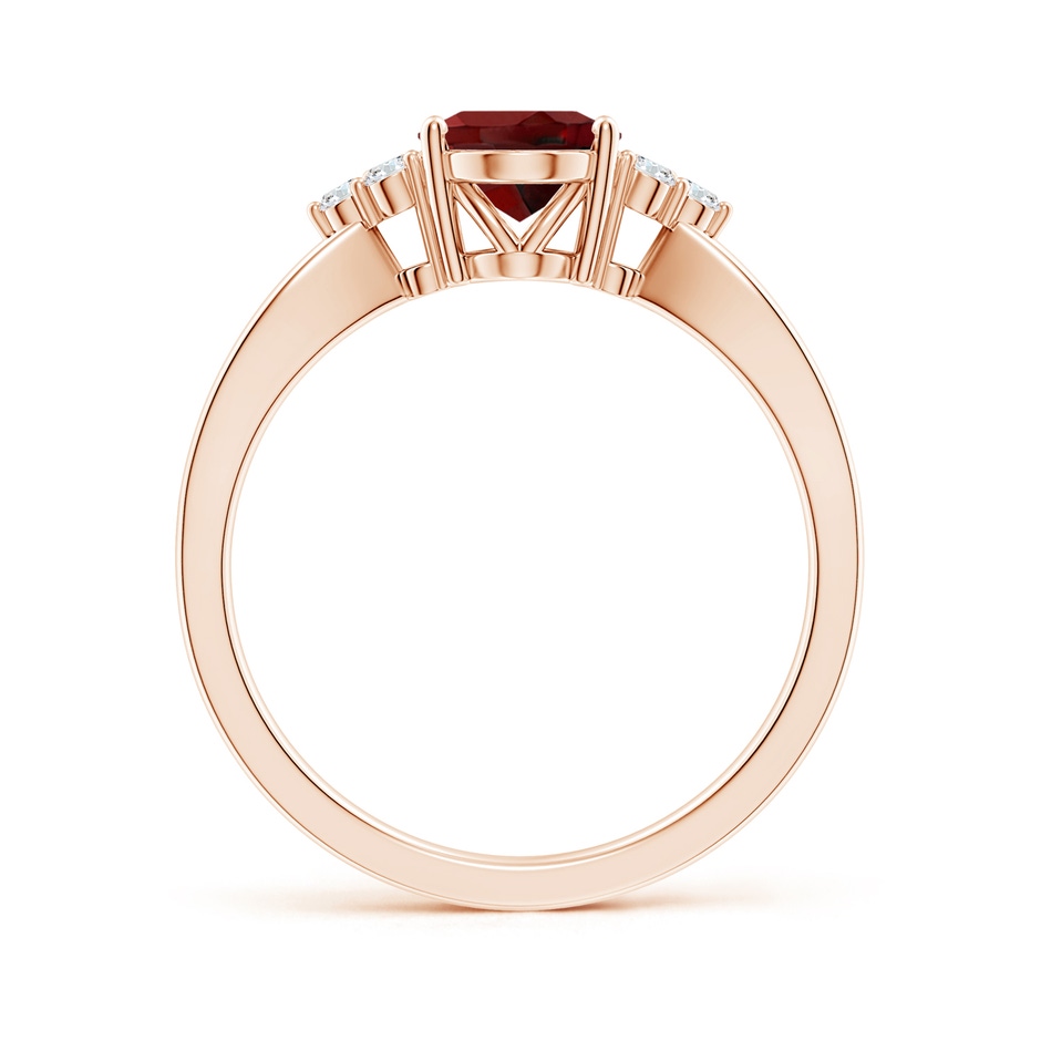 8x6mm AAAA Solitaire Oval Garnet Split Shank Ring with Trio Diamonds in Rose Gold side 199