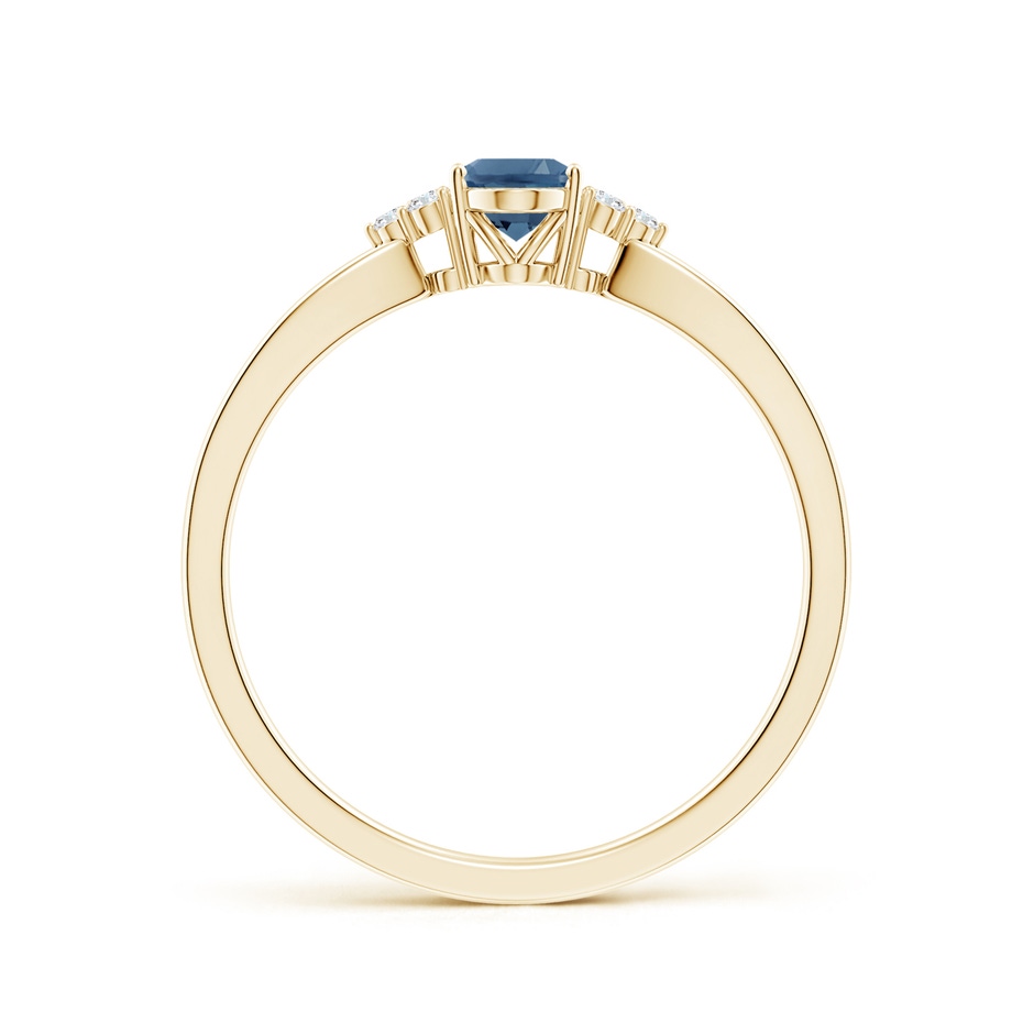 6x4mm A Oval London Blue Topaz Split Shank Ring with Trio Diamonds in Yellow Gold side-1