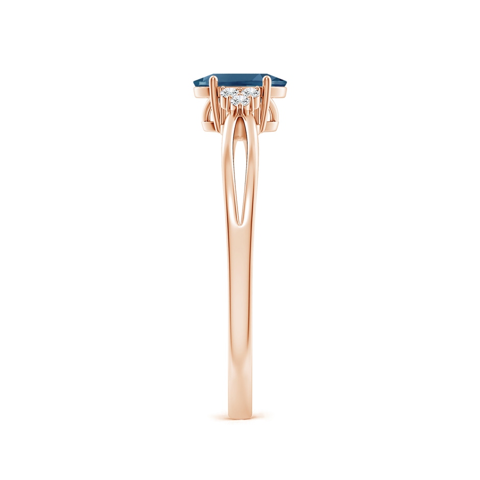 6x4mm AA Oval London Blue Topaz Split Shank Ring with Trio Diamonds in Rose Gold side-2