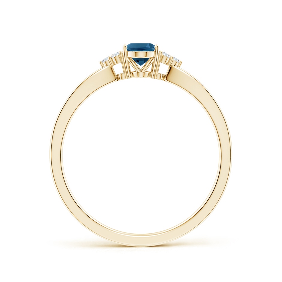 6x4mm AAA Oval London Blue Topaz Split Shank Ring with Trio Diamonds in 10K Yellow Gold Side-1