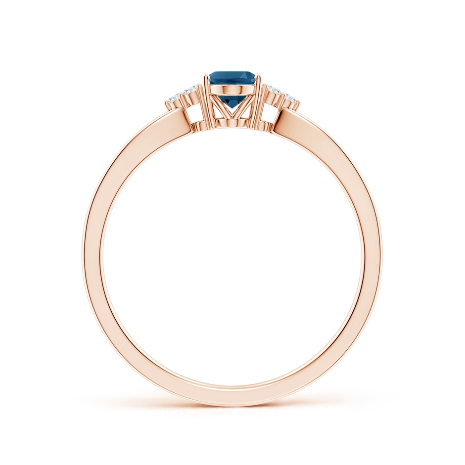 6x4mm AAA Oval London Blue Topaz Split Shank Ring with Trio Diamonds in Rose Gold side-1