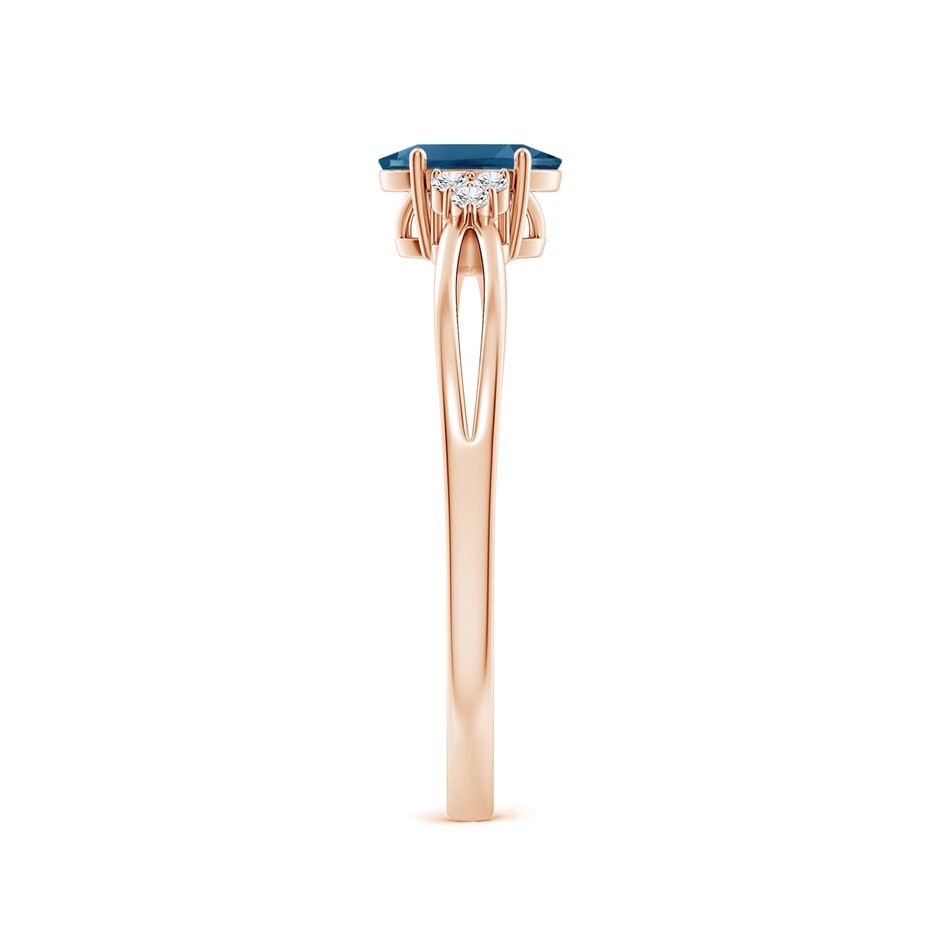 6x4mm AAA Oval London Blue Topaz Split Shank Ring with Trio Diamonds in Rose Gold side-2