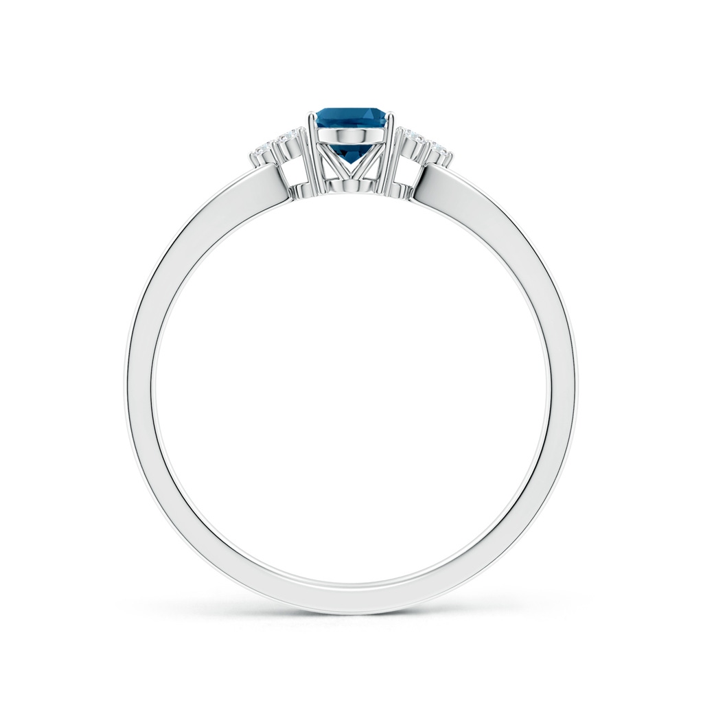 6x4mm AAAA Oval London Blue Topaz Split Shank Ring with Trio Diamonds in White Gold - side_1
