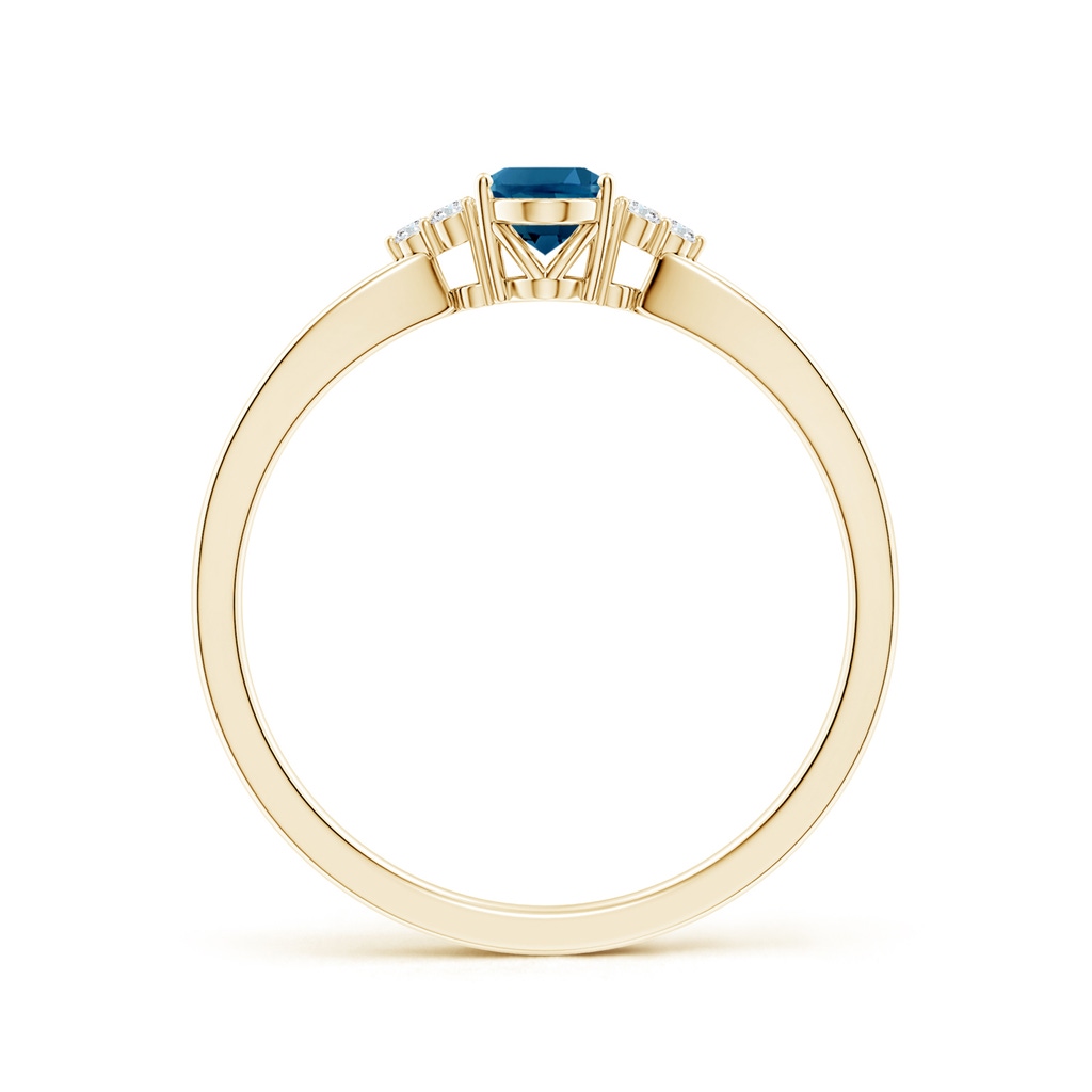 6x4mm AAAA Oval London Blue Topaz Split Shank Ring with Trio Diamonds in Yellow Gold - side_1