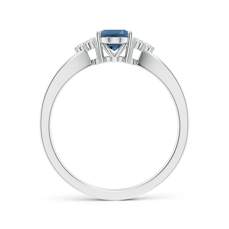 7x5mm A Oval London Blue Topaz Split Shank Ring with Trio Diamonds in White Gold side-1