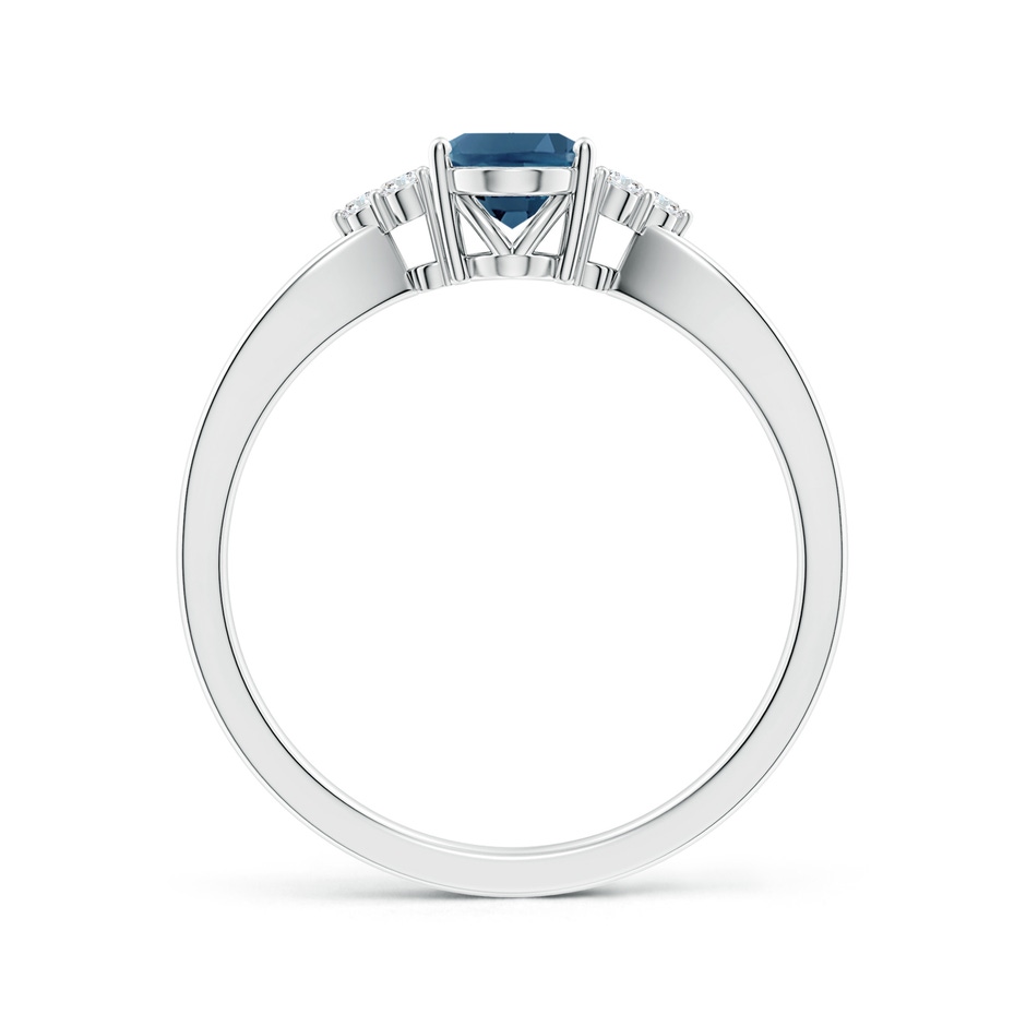 7x5mm AA Oval London Blue Topaz Split Shank Ring with Trio Diamonds in White Gold side-1