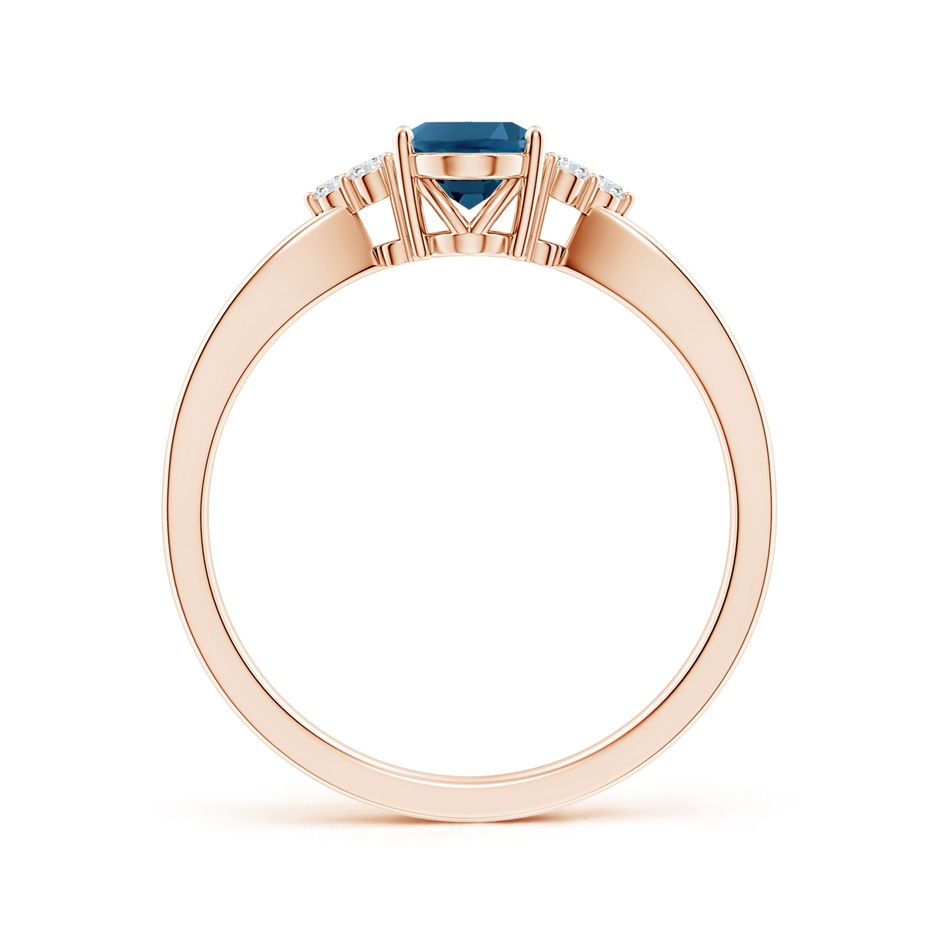 7x5mm AAA Oval London Blue Topaz Split Shank Ring with Trio Diamonds in Rose Gold side-1