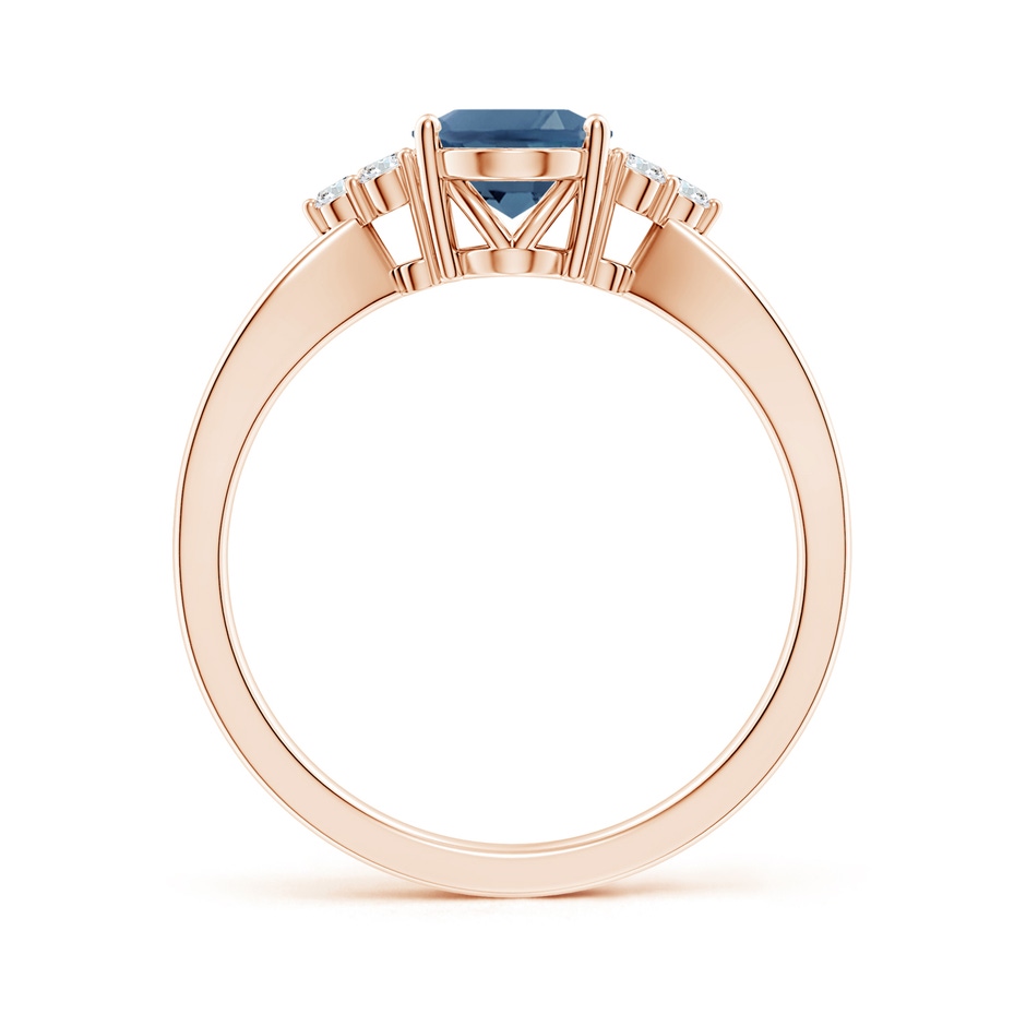 8x6mm A Oval London Blue Topaz Split Shank Ring with Trio Diamonds in Rose Gold side-1