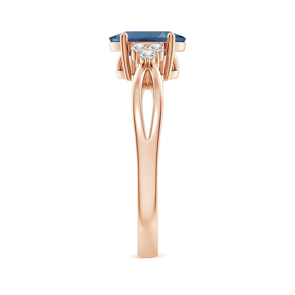8x6mm A Oval London Blue Topaz Split Shank Ring with Trio Diamonds in Rose Gold side-2
