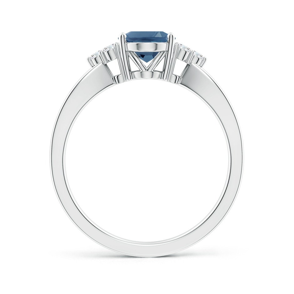 8x6mm A Oval London Blue Topaz Split Shank Ring with Trio Diamonds in White Gold side-1