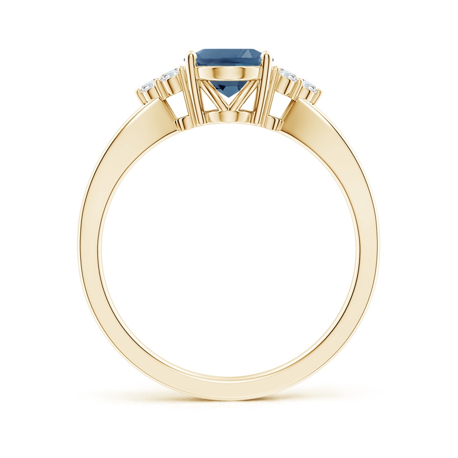 8x6mm A Oval London Blue Topaz Split Shank Ring with Trio Diamonds in Yellow Gold side-1