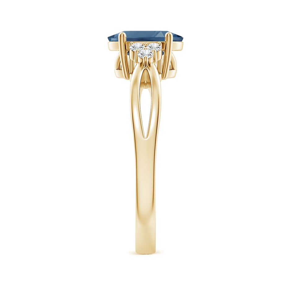 8x6mm A Oval London Blue Topaz Split Shank Ring with Trio Diamonds in Yellow Gold side-2