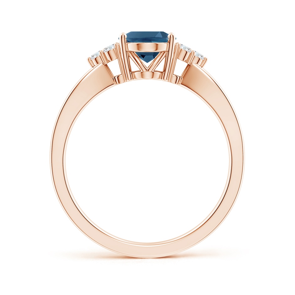 8x6mm AA Oval London Blue Topaz Split Shank Ring with Trio Diamonds in Rose Gold side-1
