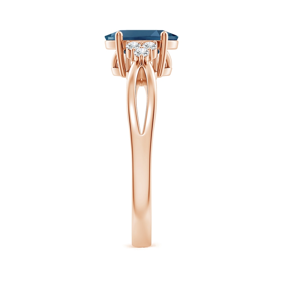 8x6mm AA Oval London Blue Topaz Split Shank Ring with Trio Diamonds in Rose Gold side-2