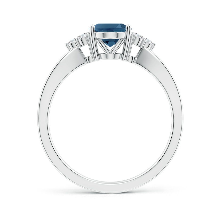 8x6mm AA Oval London Blue Topaz Split Shank Ring with Trio Diamonds in White Gold side-1