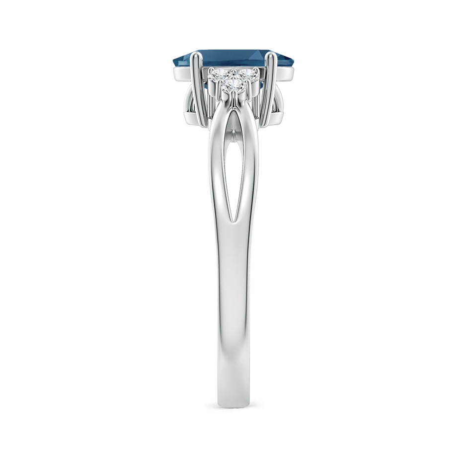 8x6mm AA Oval London Blue Topaz Split Shank Ring with Trio Diamonds in White Gold side-2