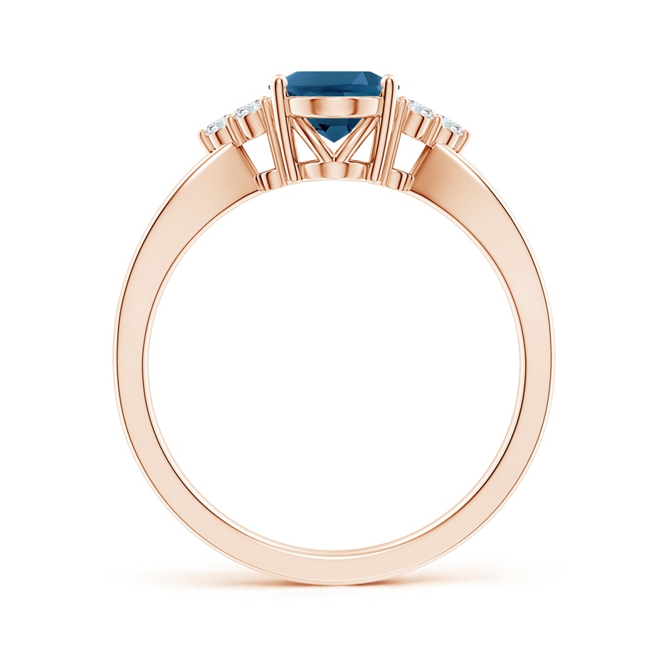 8x6mm AAA Oval London Blue Topaz Split Shank Ring with Trio Diamonds in Rose Gold side-1