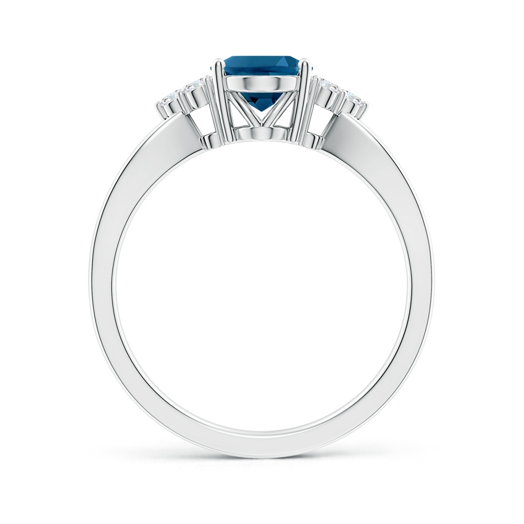 8x6mm AAAA Oval London Blue Topaz Split Shank Ring with Trio Diamonds in P950 Platinum - side_1