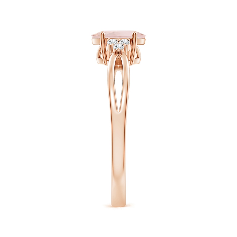 7x5mm A Solitaire Oval Morganite Split Shank Ring with Trio Diamonds in Rose Gold side 299
