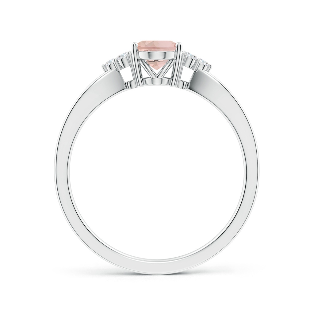 7x5mm AAA Solitaire Oval Morganite Split Shank Ring with Trio Diamonds in 9K White Gold Side 199