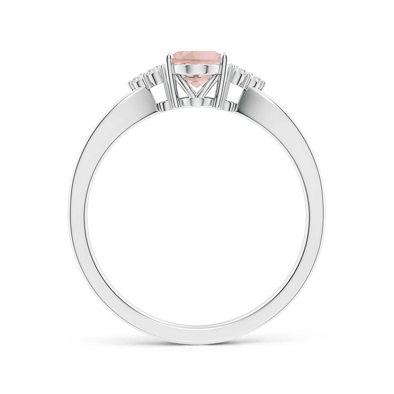 7x5mm AAA Solitaire Oval Morganite Split Shank Ring with Trio Diamonds in White Gold - side 3