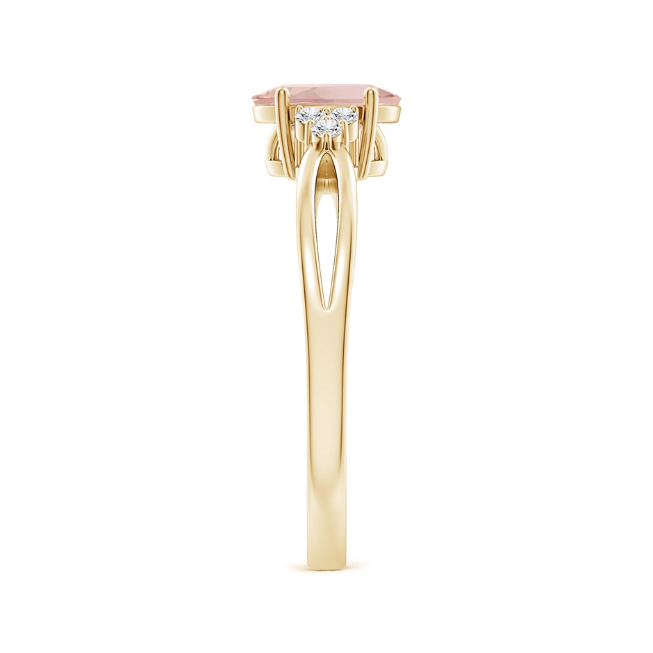 7x5mm AAA Solitaire Oval Morganite Split Shank Ring with Trio Diamonds in Yellow Gold side 299