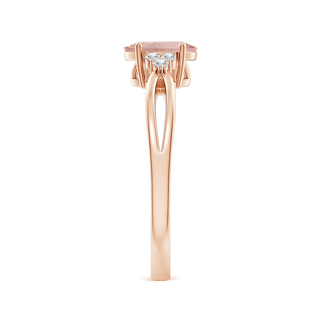 7x5mm AAAA Solitaire Oval Morganite Split Shank Ring with Trio Diamonds in Rose Gold Side 299