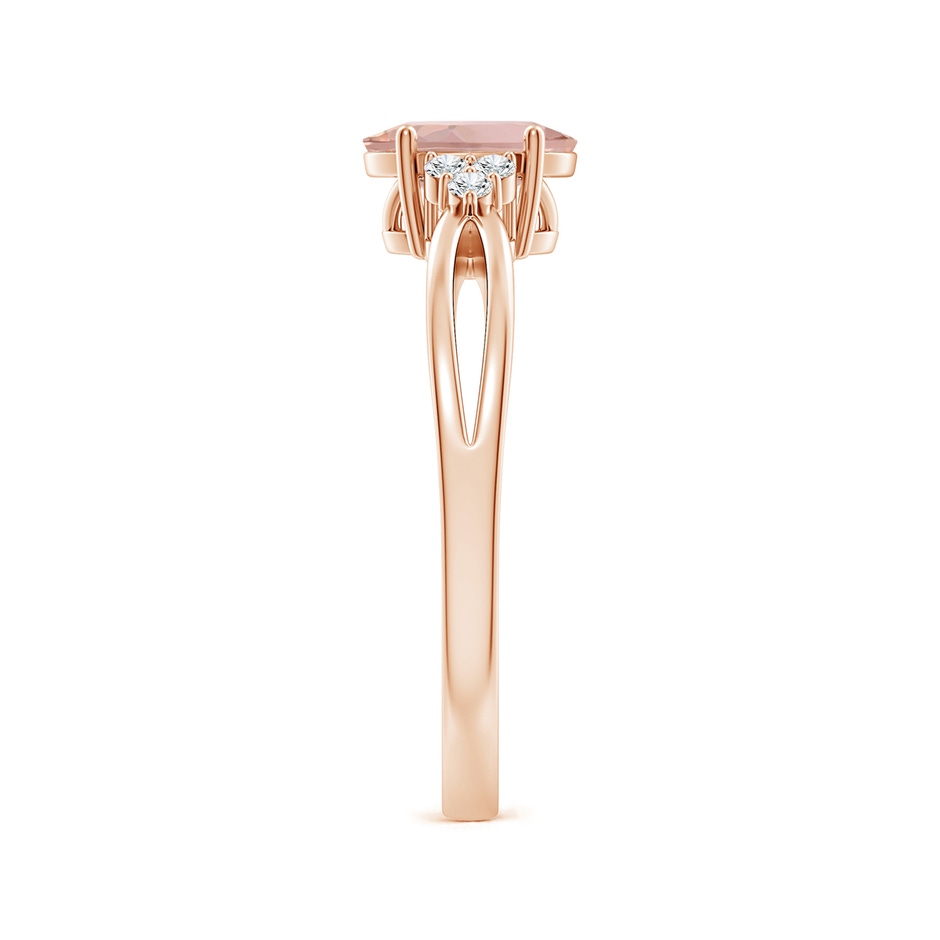 7x5mm AAAA Solitaire Oval Morganite Split Shank Ring with Trio Diamonds in Rose Gold side 299