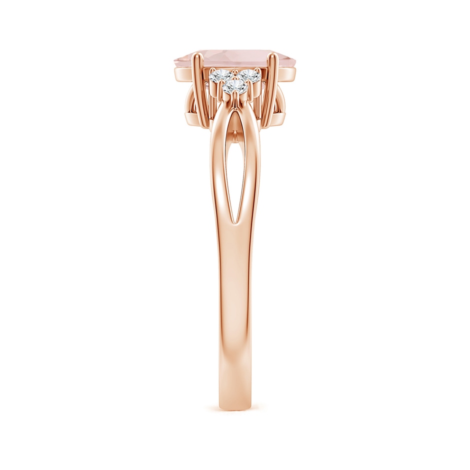 8x6mm A Solitaire Oval Morganite Split Shank Ring with Trio Diamonds in Rose Gold side 299