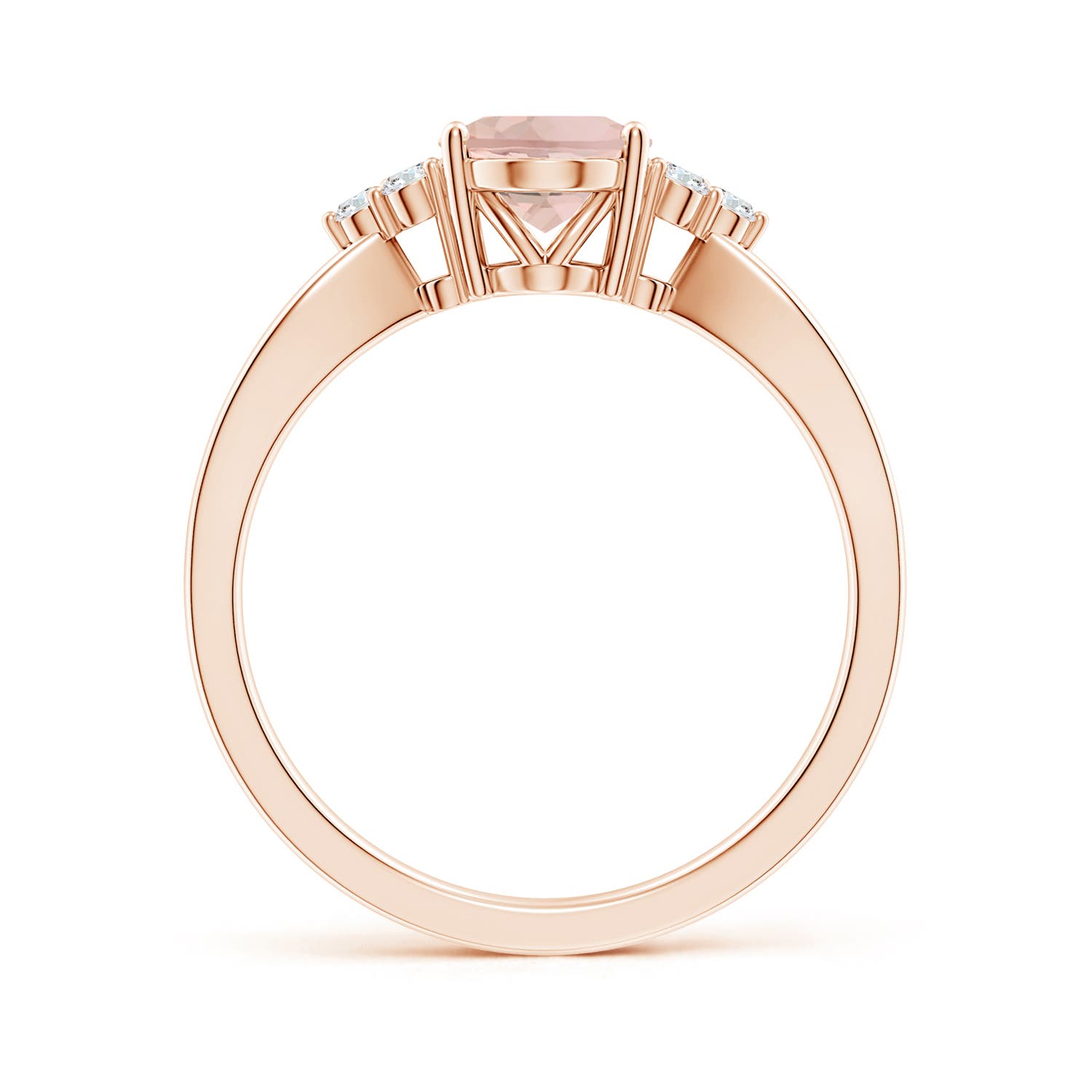 8x6mm AAA Solitaire Oval Morganite Split Shank Ring with Trio Diamonds in Rose Gold