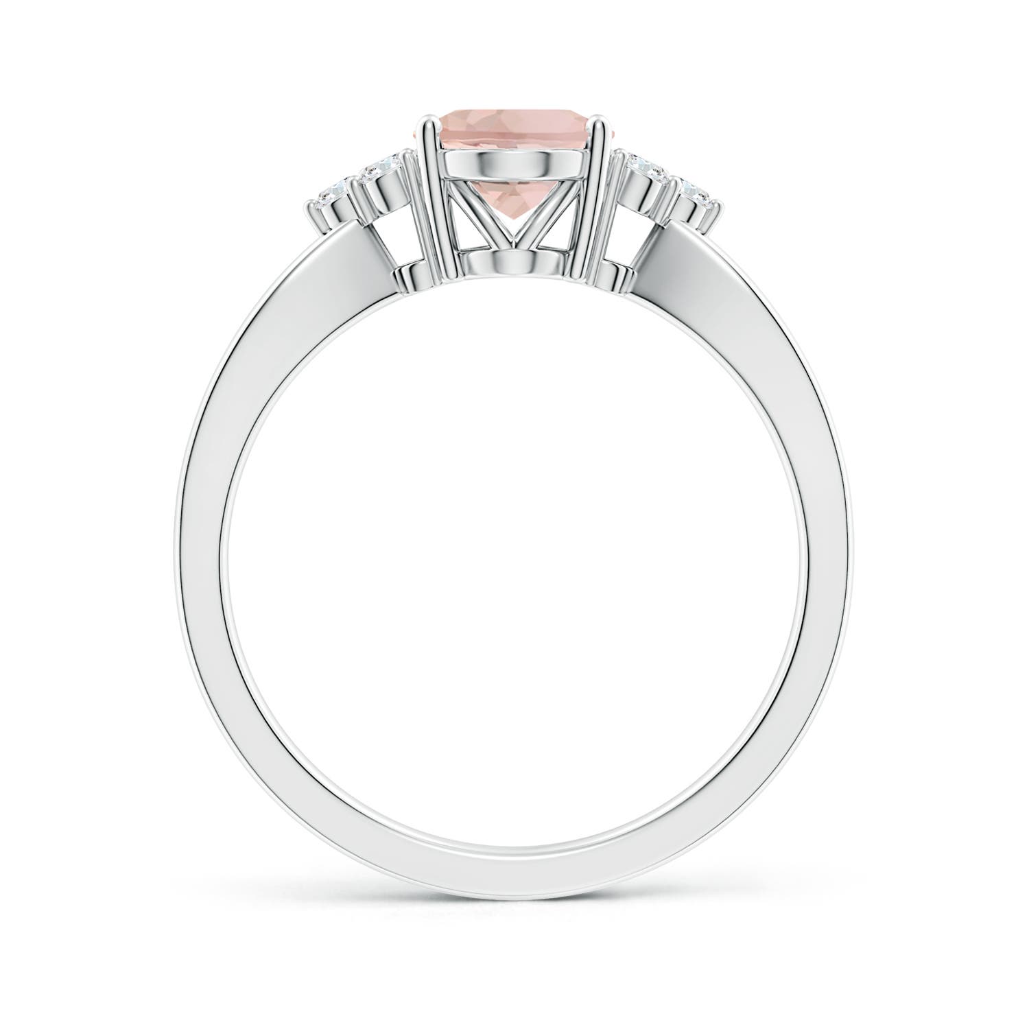 8x6mm AAA Solitaire Oval Morganite Split Shank Ring with Trio Diamonds in White Gold - side 3
