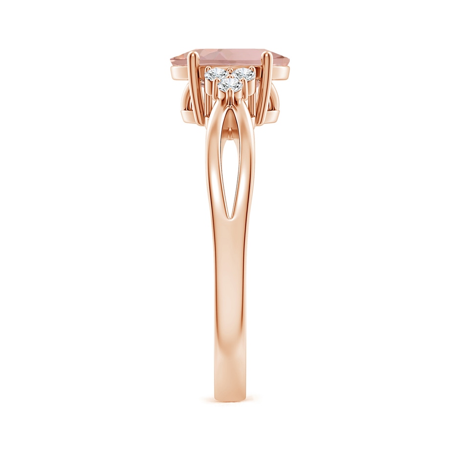 8x6mm AAAA Solitaire Oval Morganite Split Shank Ring with Trio Diamonds in Rose Gold side 299