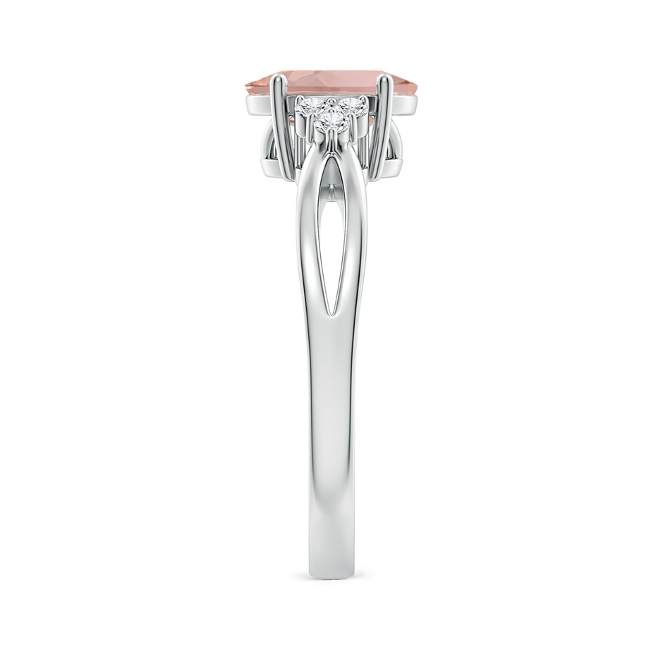 8x6mm AAAA Solitaire Oval Morganite Split Shank Ring with Trio Diamonds in White Gold side 299