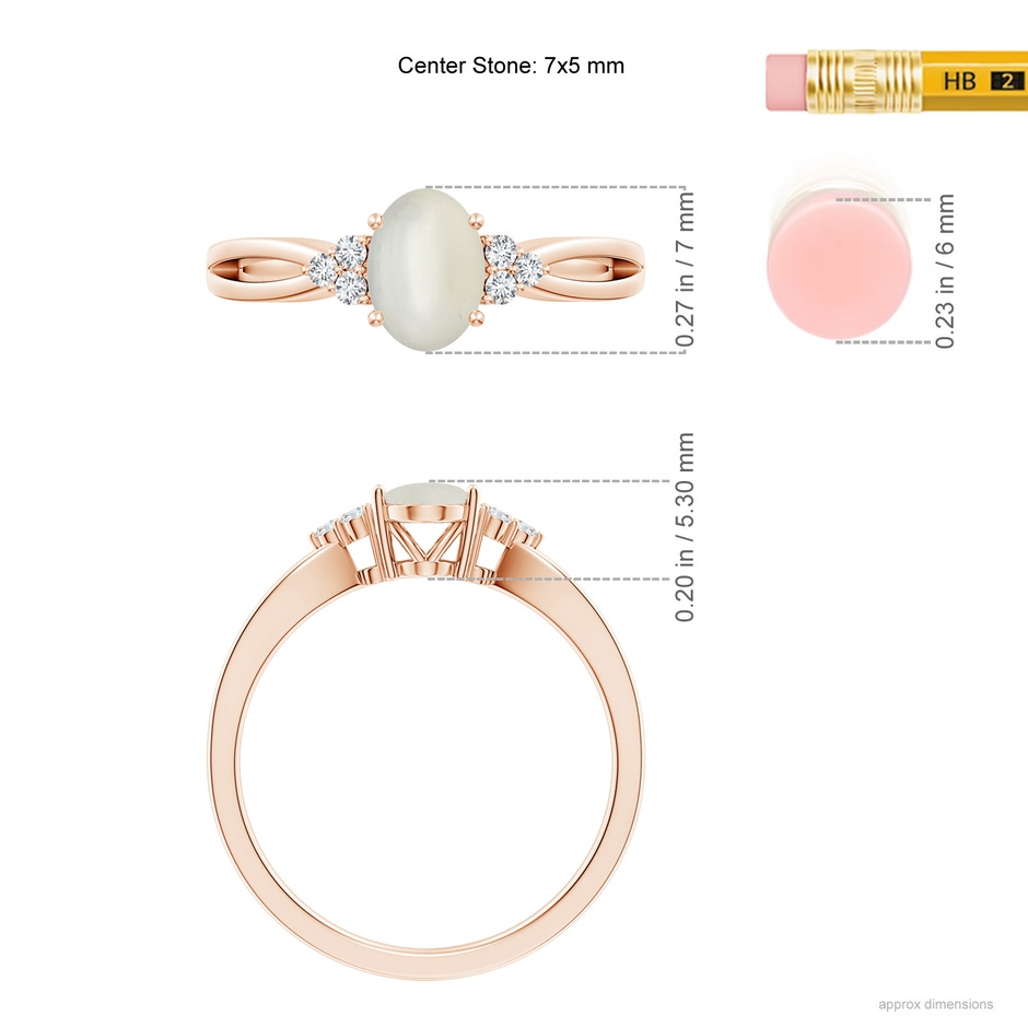 7x5mm AAA Solitaire Oval Moonstone Split Shank Ring with Trio Diamonds in Rose Gold product image