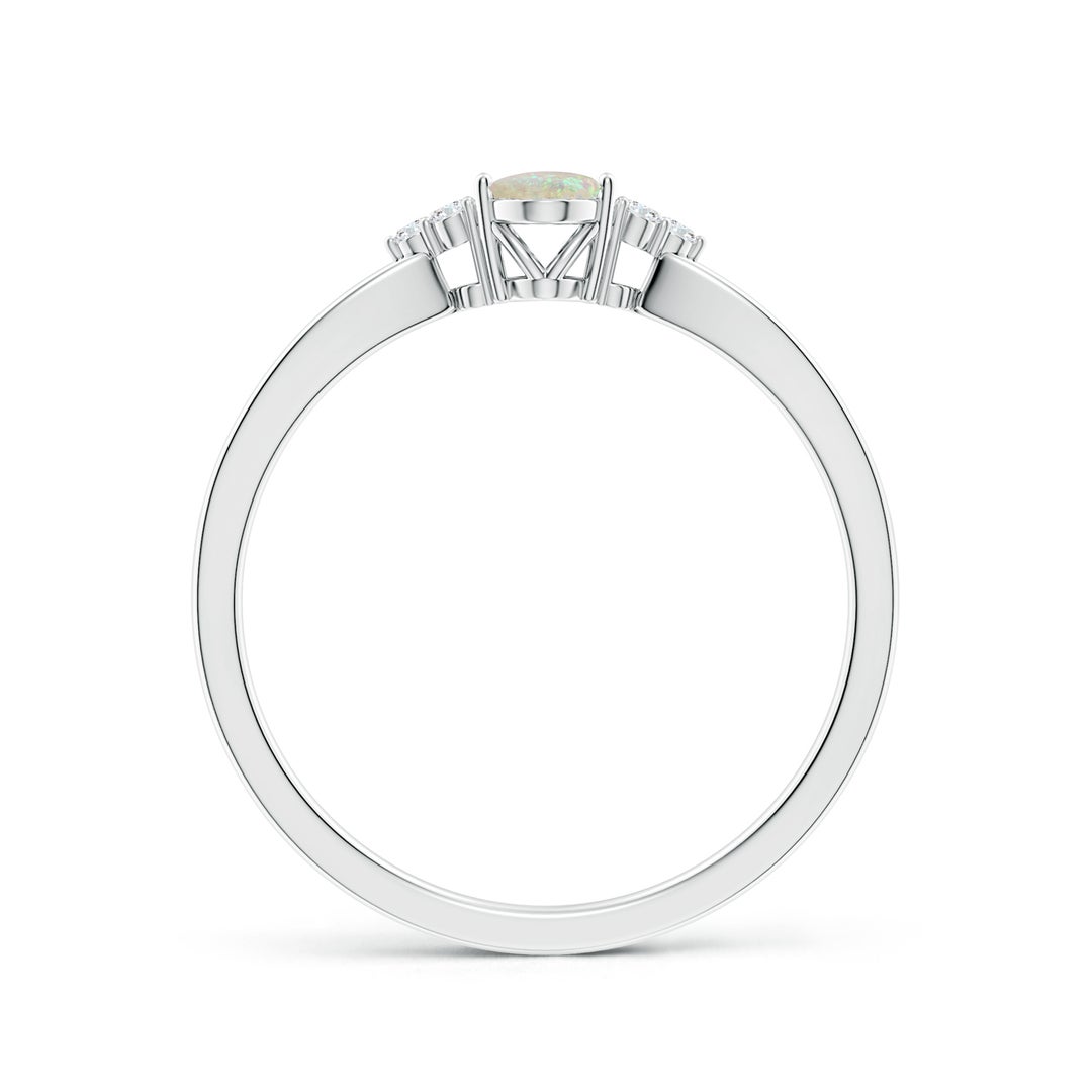 6x4mm AAA Solitaire Oval Opal Split Shank Ring with Trio Diamonds in White Gold - side 3