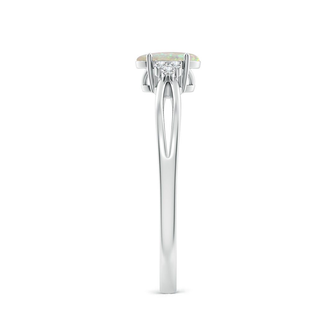 6x4mm AAA Solitaire Oval Opal Split Shank Ring with Trio Diamonds in White Gold - side 6